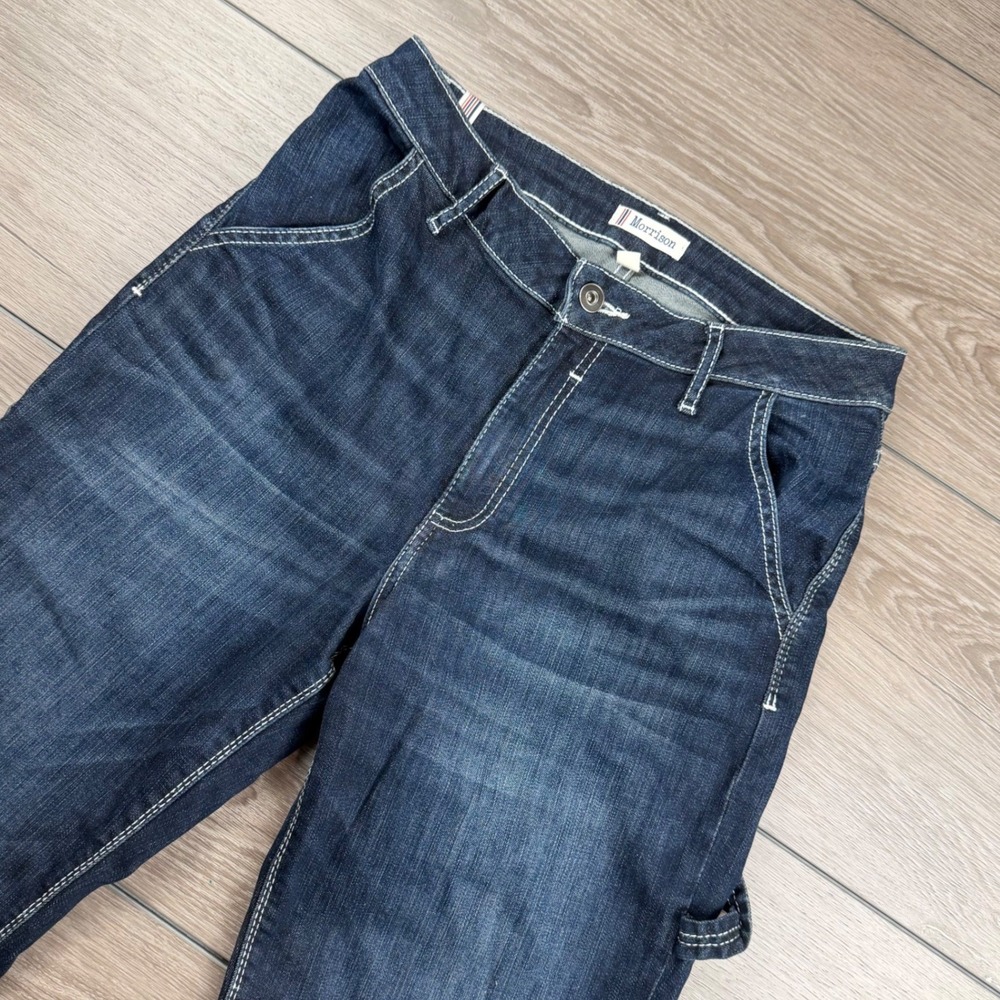 Morrison Womens Carpenter Jeans Raw Hem Contrast Stitch Blue 28